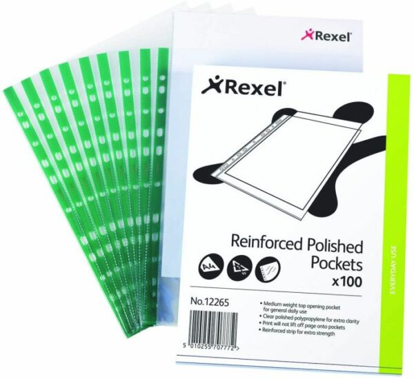 Ζελατίνες REXEL 12265 Ενισχυμένες Clear Green 100τεμ