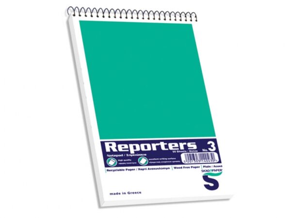 Μπλοκ Reporters Σπιράλ Λευκά no3