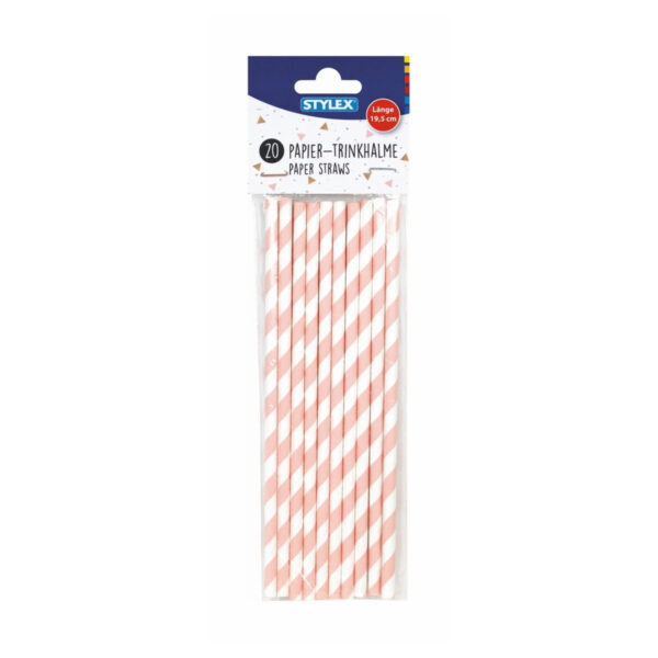 Stylex Χάρτινο Καλαμάκι Ροζ και Λευκές ρίγες 19,5cm 20τμχ 61052