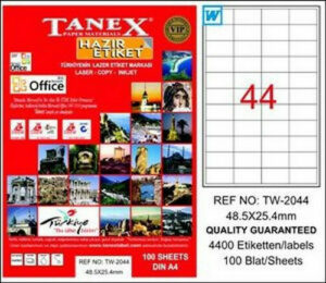 Tanex 4400 Αυτοκόλλητες Ετικέτες Α4 Ορθογώνιες TW-2044 25.4x48.5mm