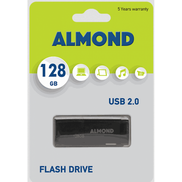 ALMOND FLASH DRIVE USB 2.0 128GB PRIME ΜΑΥΡΟ