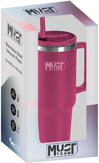 Must Team Ποτήρι Θερμός Ανοξείδωτο 1.2lt Βυσσινί με Καλαμάκι 587160 - Image 2