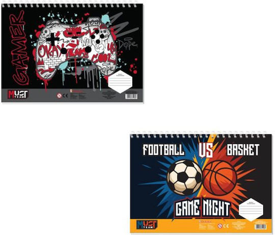 Must Team Μπλοκ Ζωγραφικής Gamer Sports 23x33 Εκ 40 Φύλλα Αυτοκόλλητα & Στένσιλ 2 Σχέδια 1 Τεμάχιο 587407