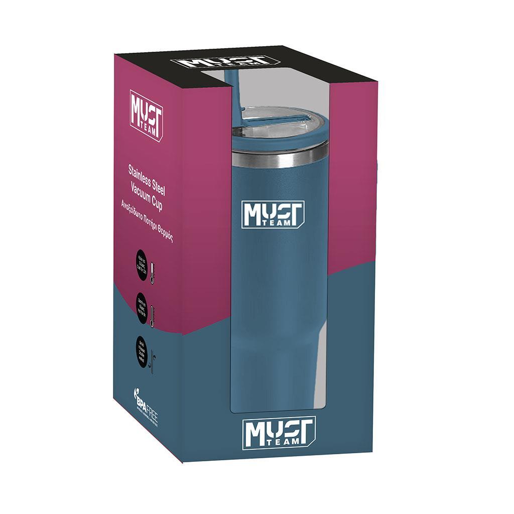 Must Team Ποτήρι Θερμός Ανοξείδωτο 900ml Μπλε με Καλαμάκι 587164 - Image 2